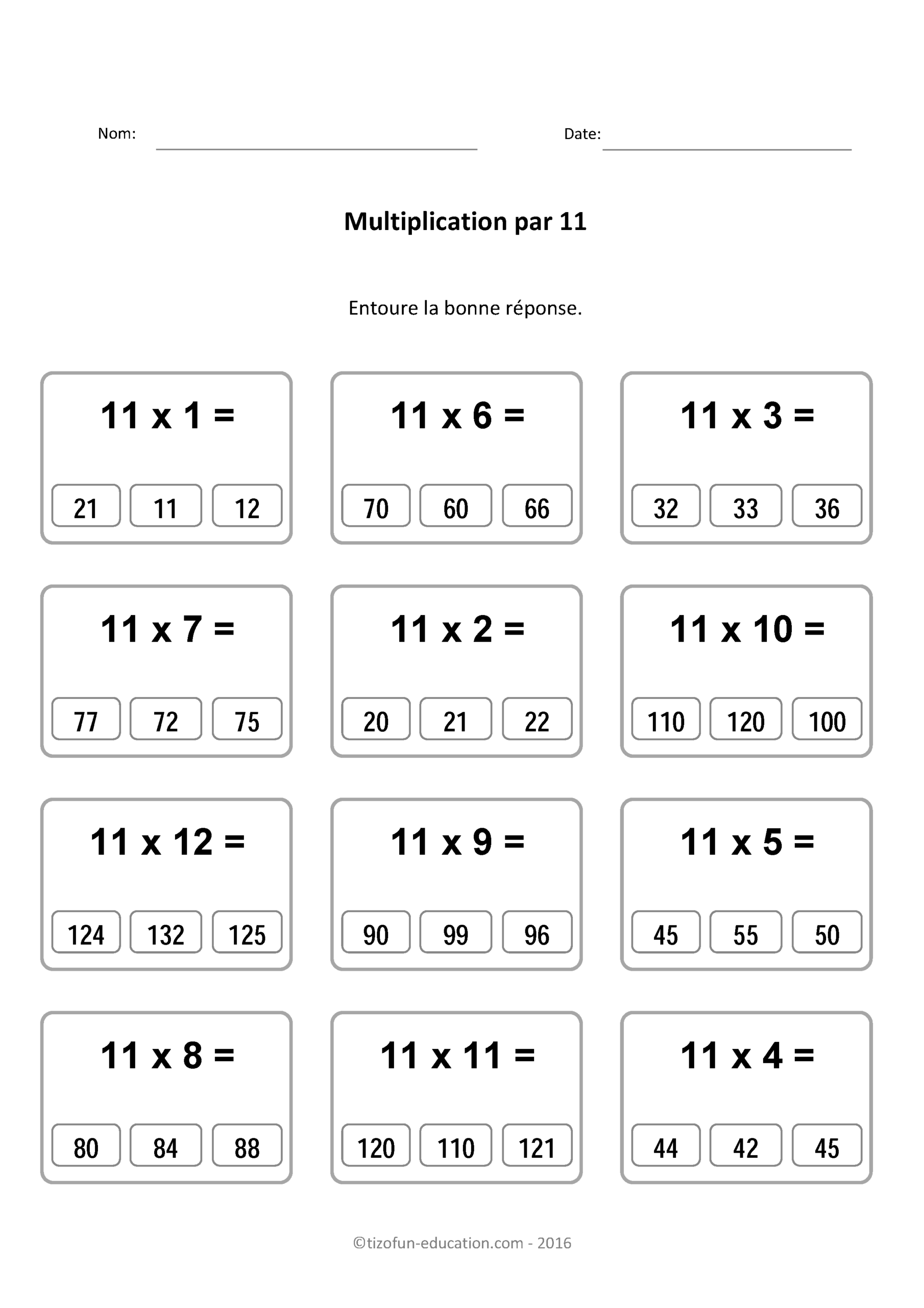X11-Tables-De-Multiplication-Multiplier-Par-11-Quiz with regard to Multiplication Worksheets X11