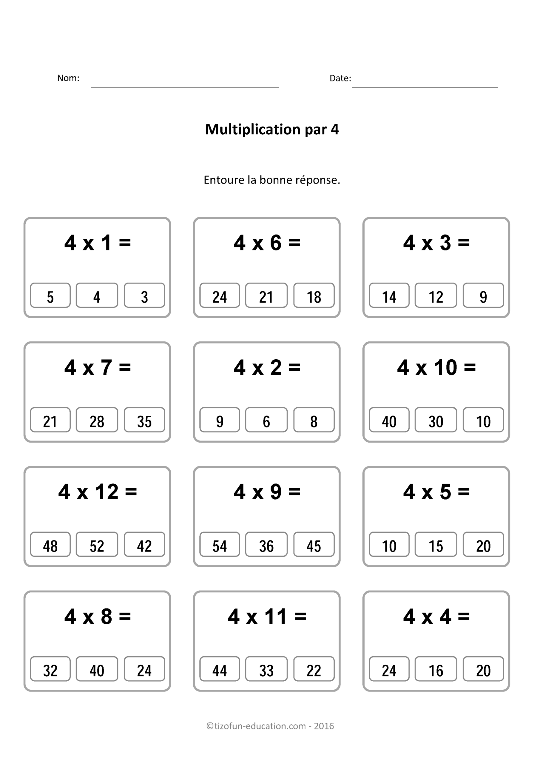 X4-Tables-De-Multiplication-Multiplier-Par-4-Quiz intended for Multiplication Worksheets X4