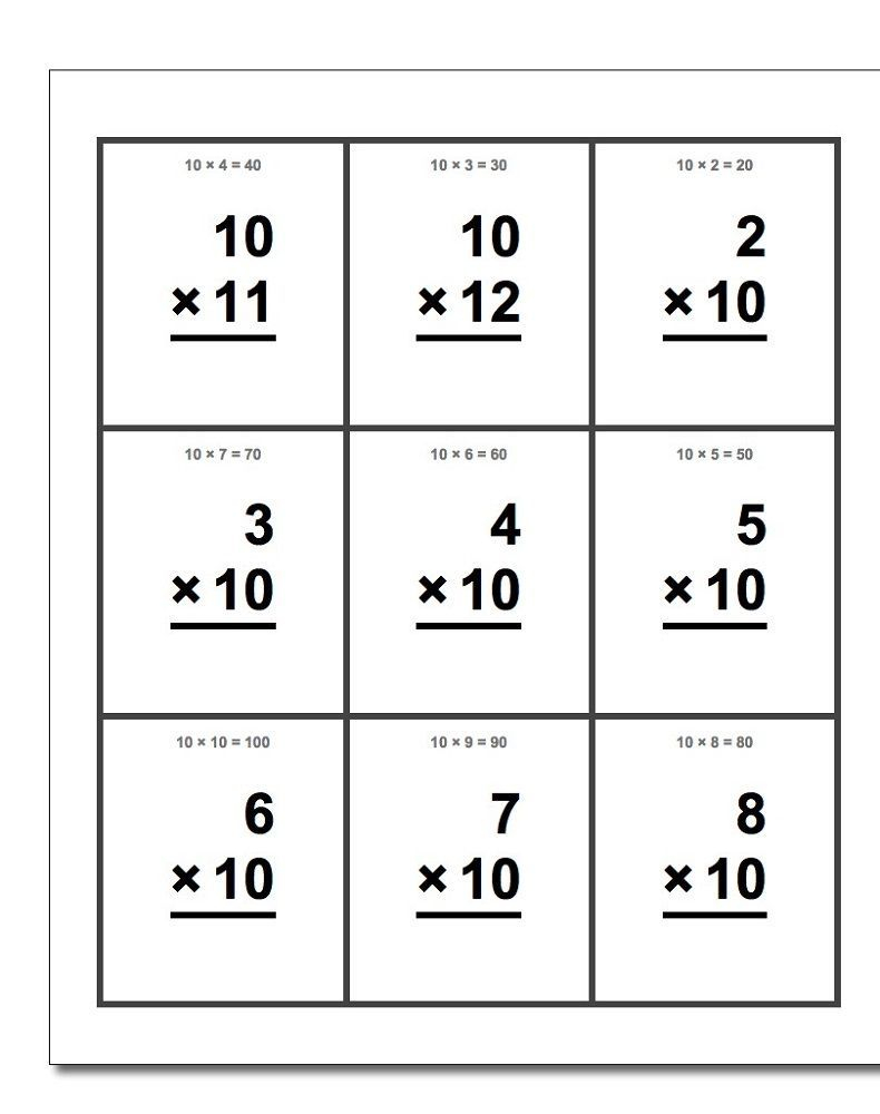 10 Times Table Worksheets | Printable Flash Cards, Math
