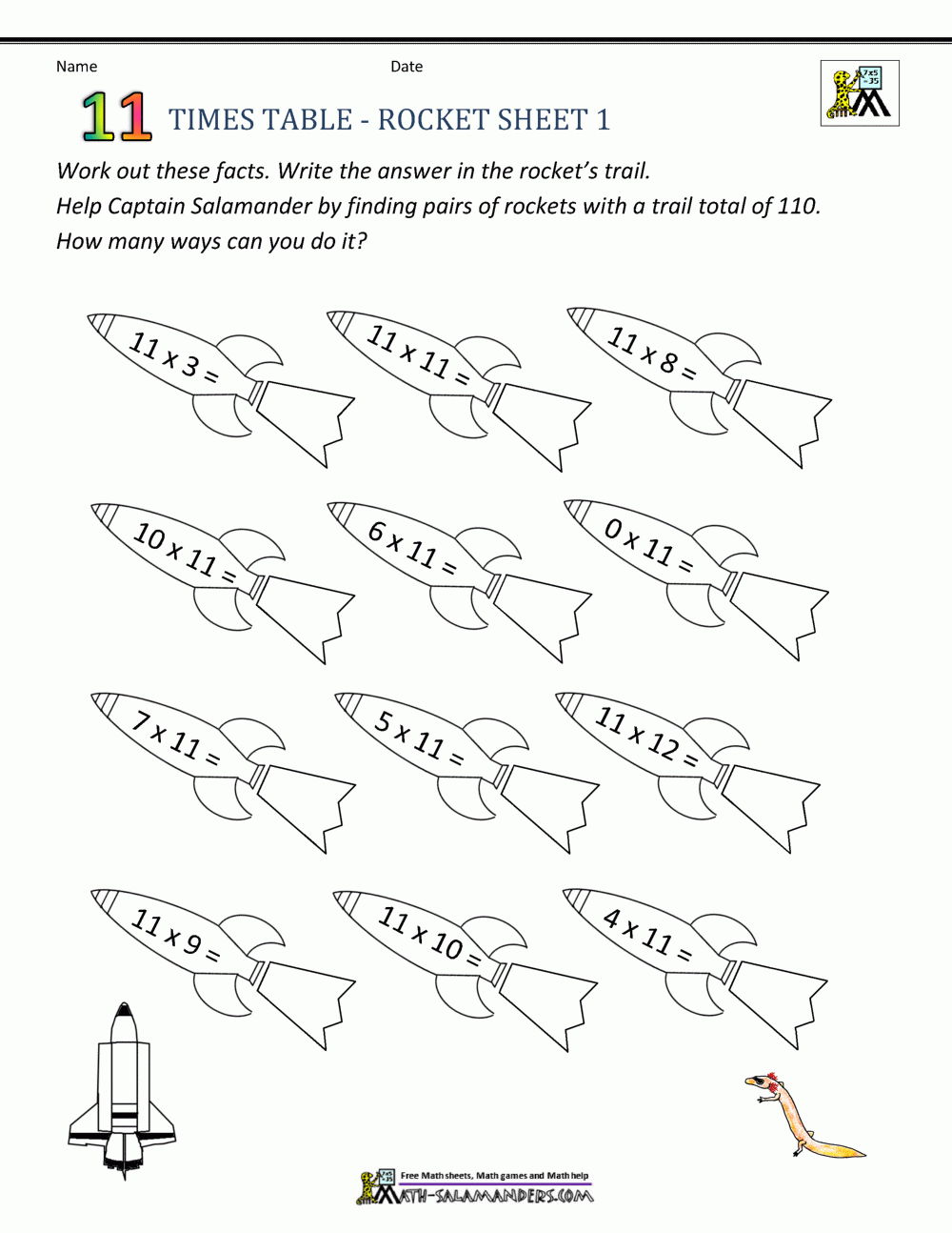 11 Times Tables Worksheets