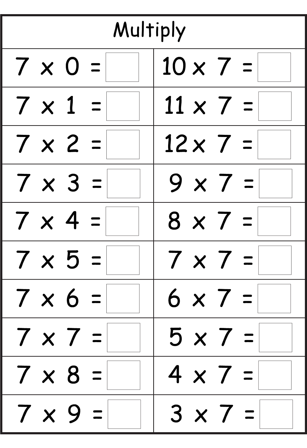 7 Times Table Worksheets To Print | Activity Shelter