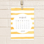 Calendar, 2019 Printable Watercolor Stripes Desk Calendar, Colorful Digital  Diy, 5X7