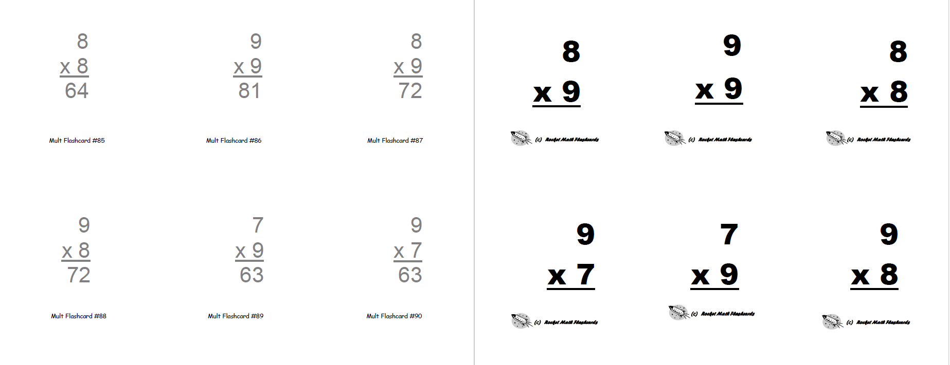 Flashcards (Print-Yourself) - Rocket Math