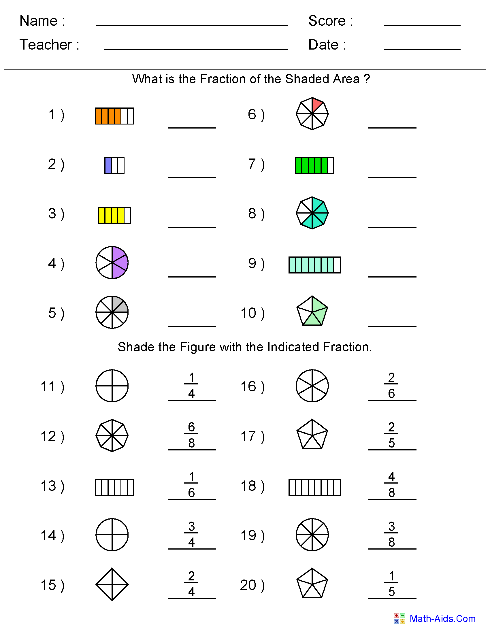 Fractions Worksheets | Printable Fractions Worksheets For