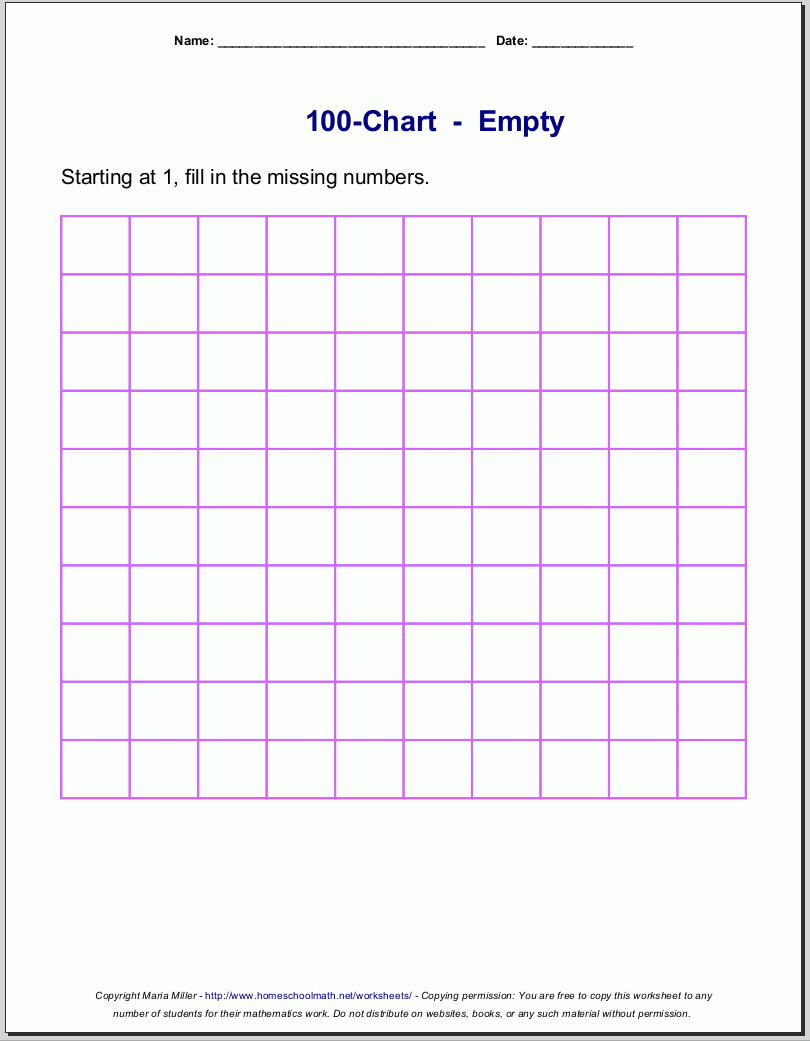 Free Printable Number Charts And 100-Charts For Counting