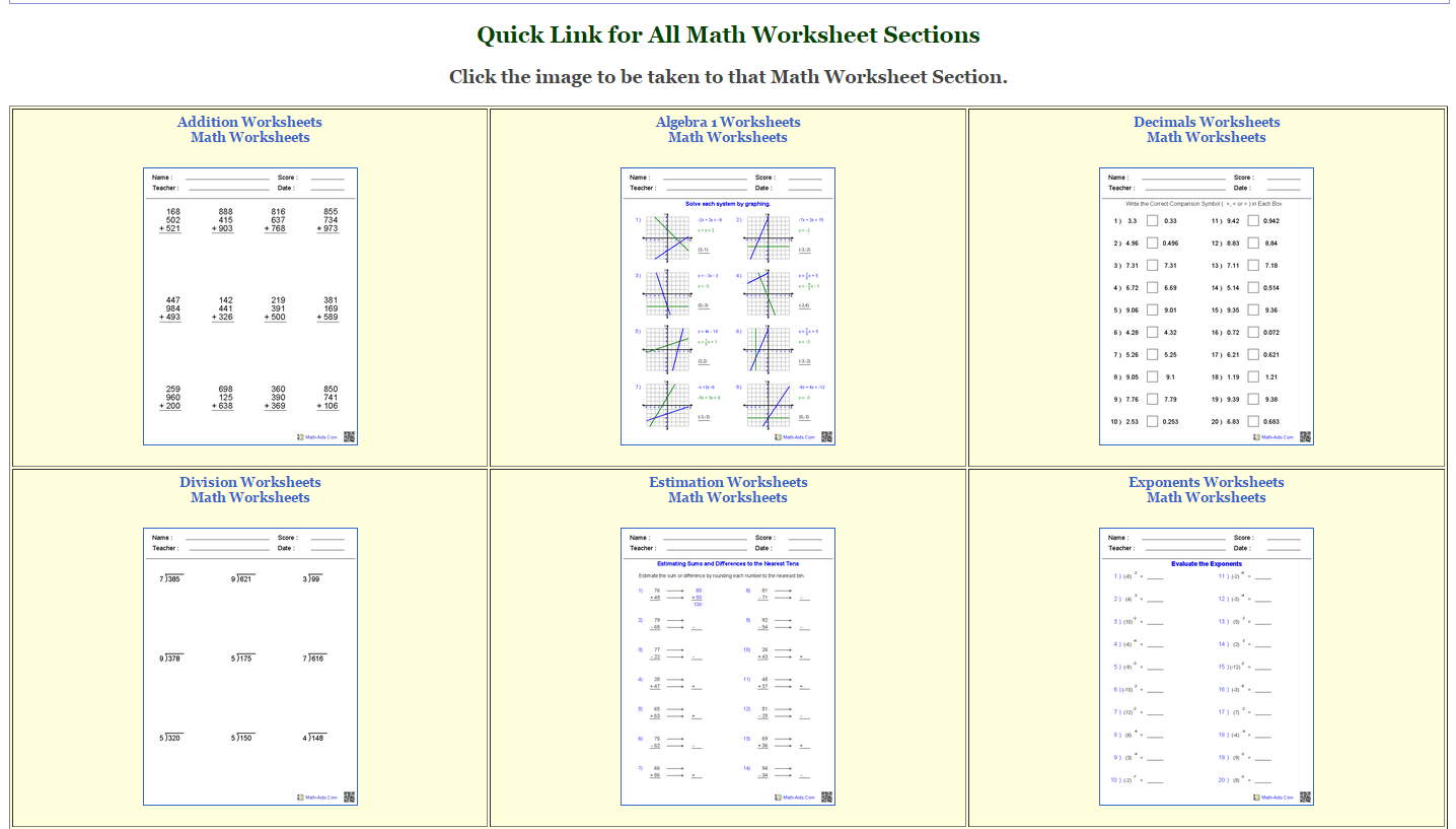 Math-Aids Worksheets | Teachezwell Blog