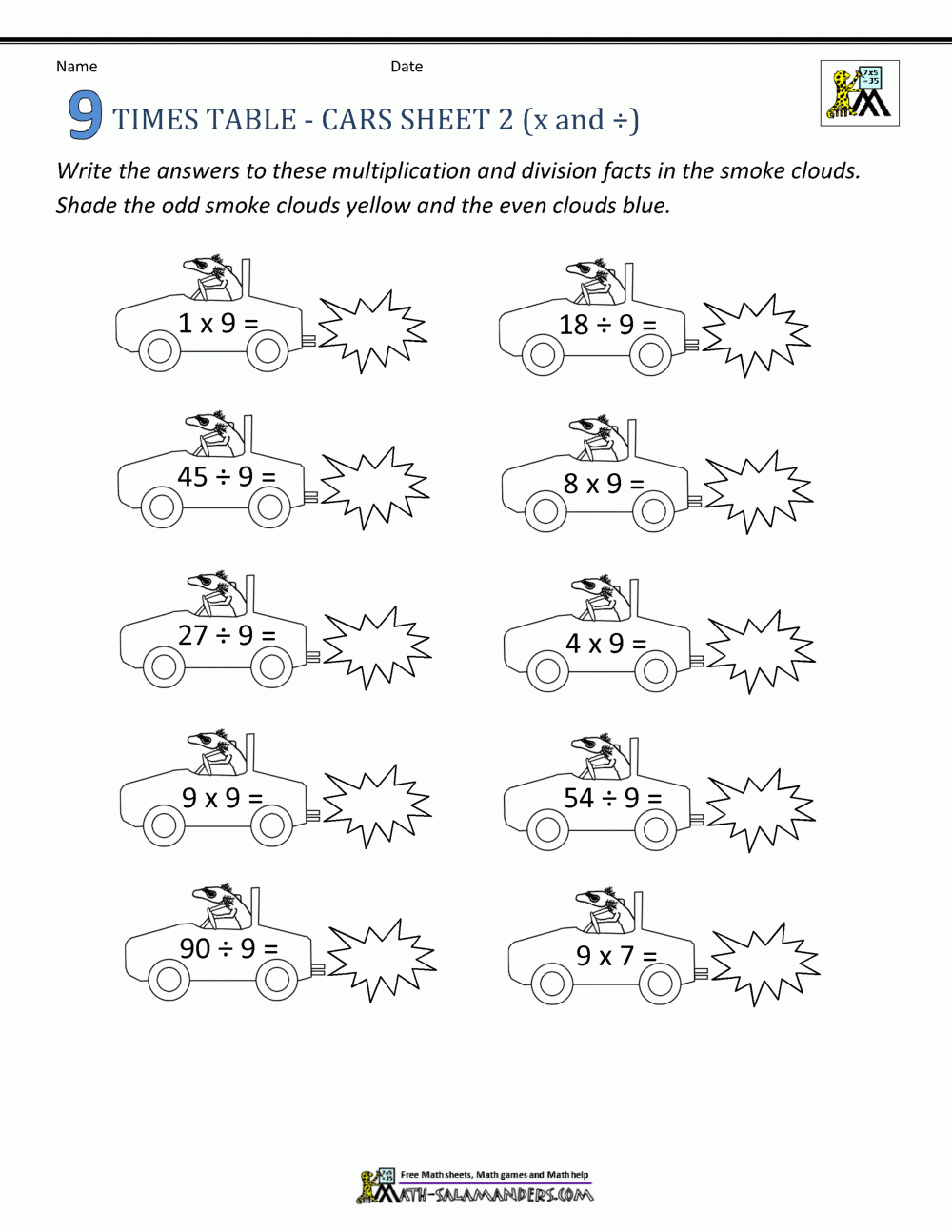 Maths Times Tables Worksheets - 9 Times Table