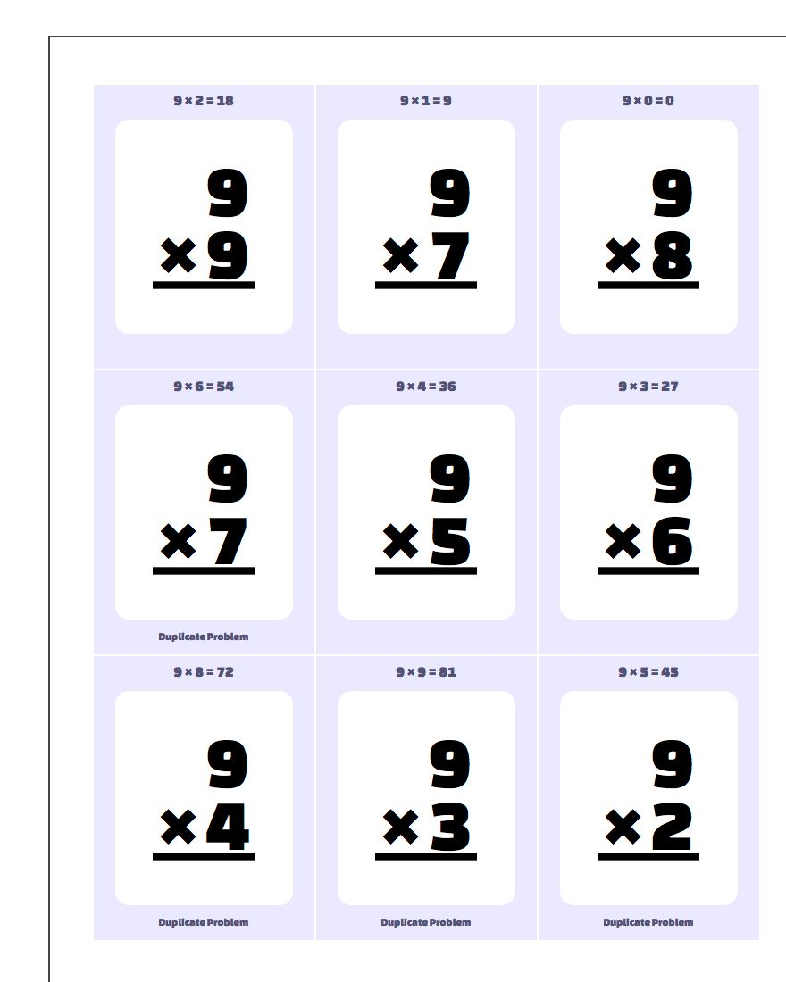 Multiplication Flash Cards