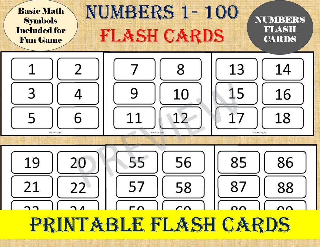 Numbers Flash Cards (Numbers 1 To 100)/ Basic Math Games