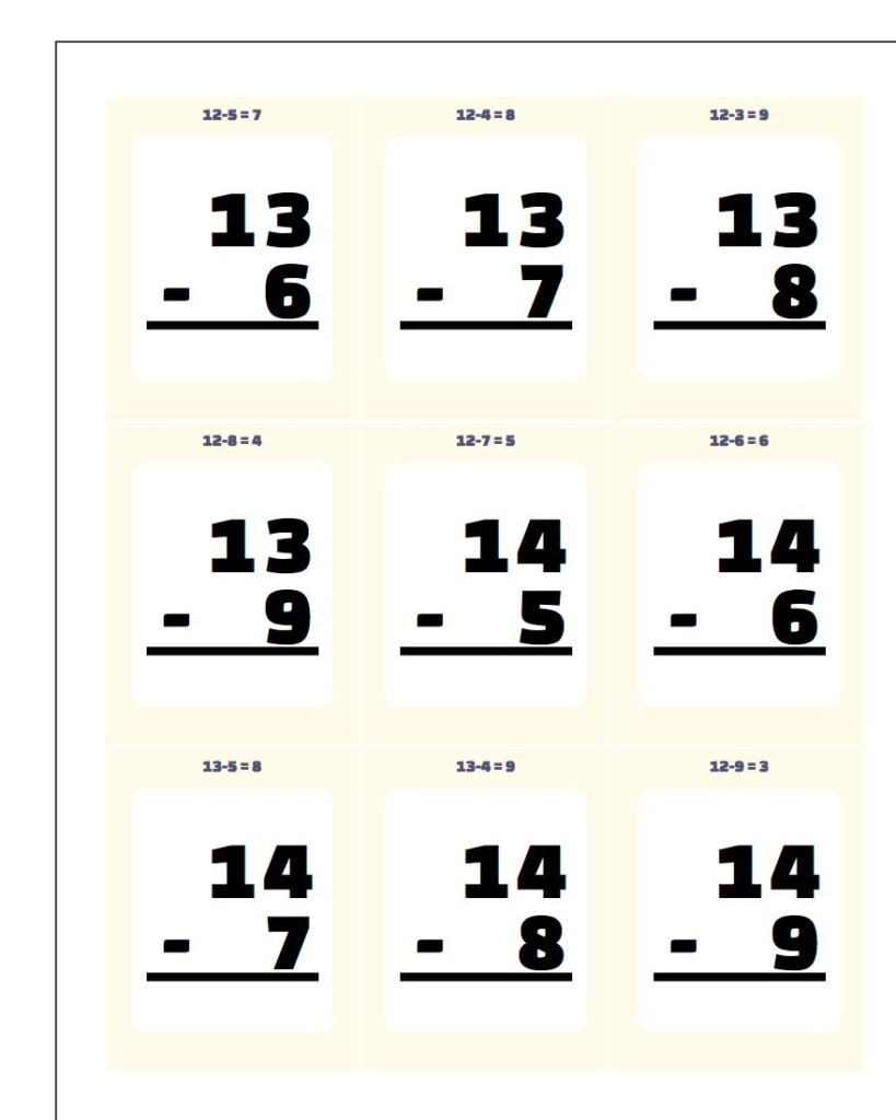 Subtraction Flash Cards Subtraction Flash Cards