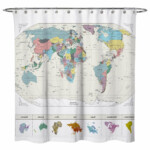 Sunlit World Map Decor Ocean City Fabric Polyester