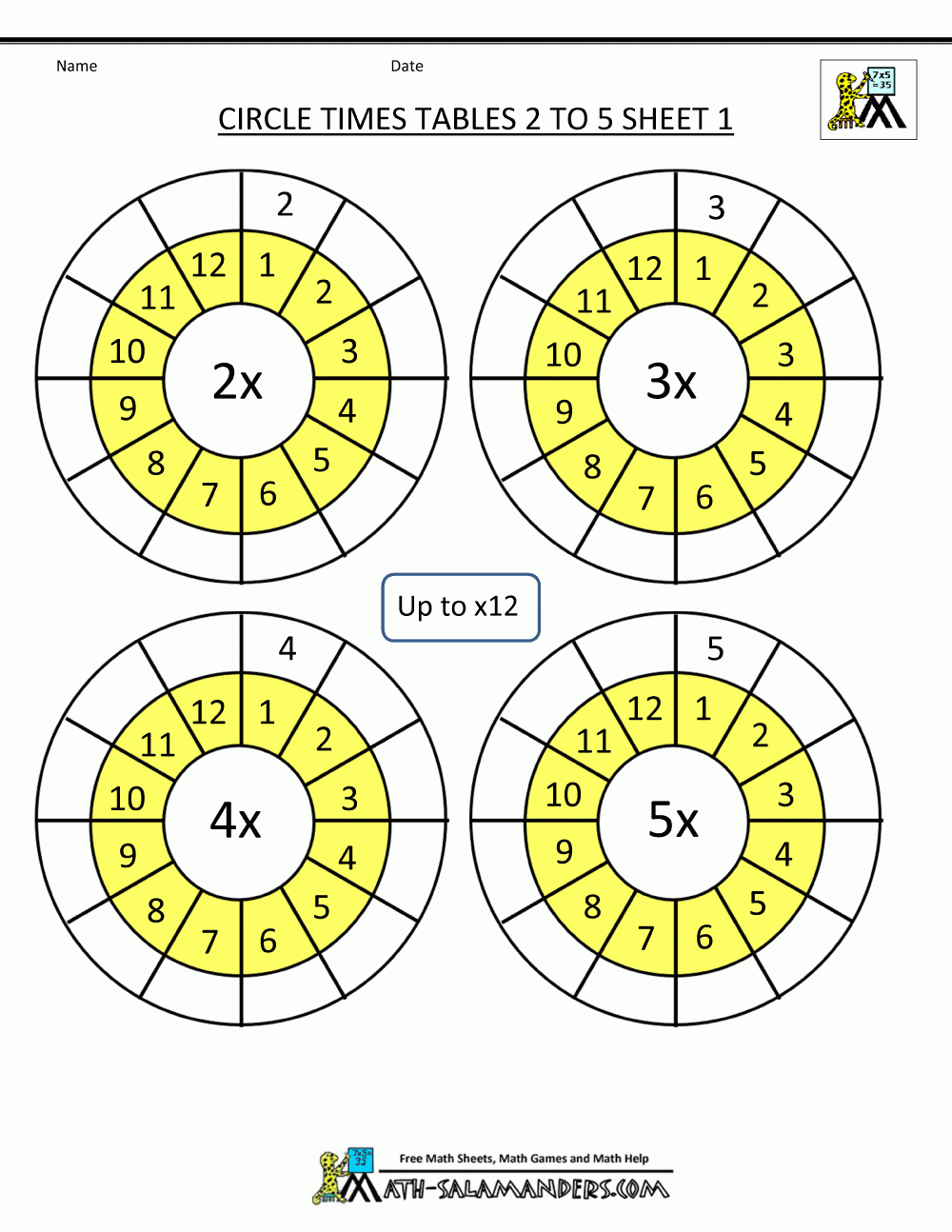 Times Table Worksheet Circles 1 To 12 Times Tables