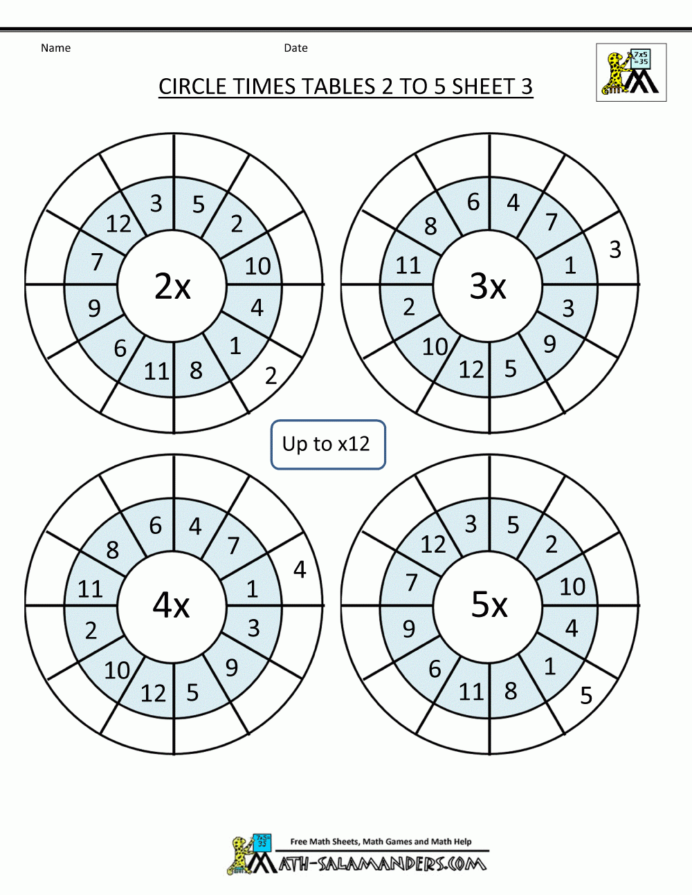 Times Table Worksheet Circles 1 To 12 Times Tables