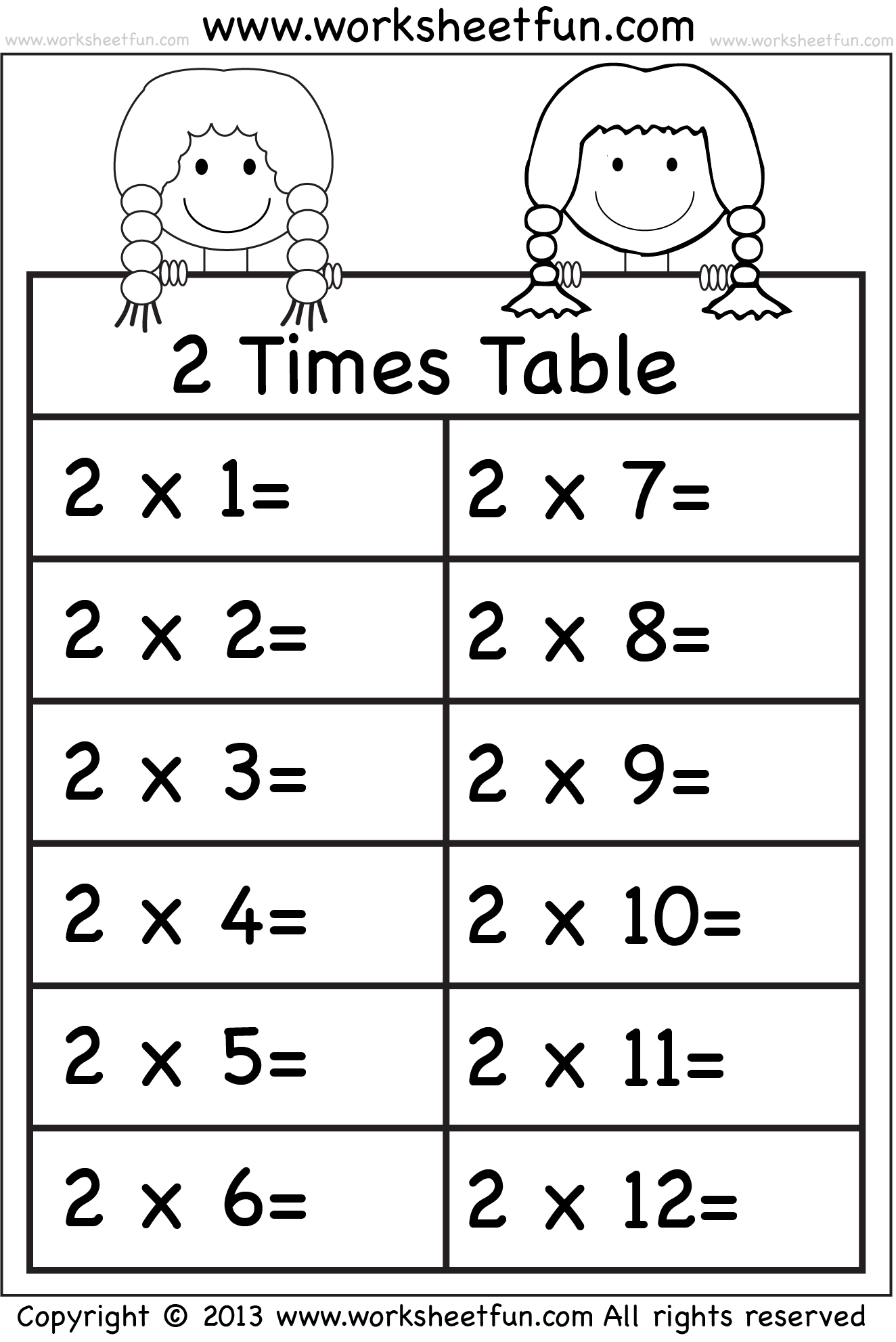 Times Tables Worksheets – 2, 3, 4, 5, 6, 7, 8, 9, 10, 11 And