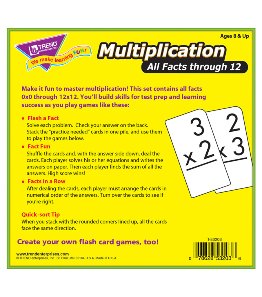 Trend Enterprises Inc. Multiplication 0 12 All Facts Flash Cards Trend Enterprises Inc. Multiplication 0 12 All Facts Flash Cards