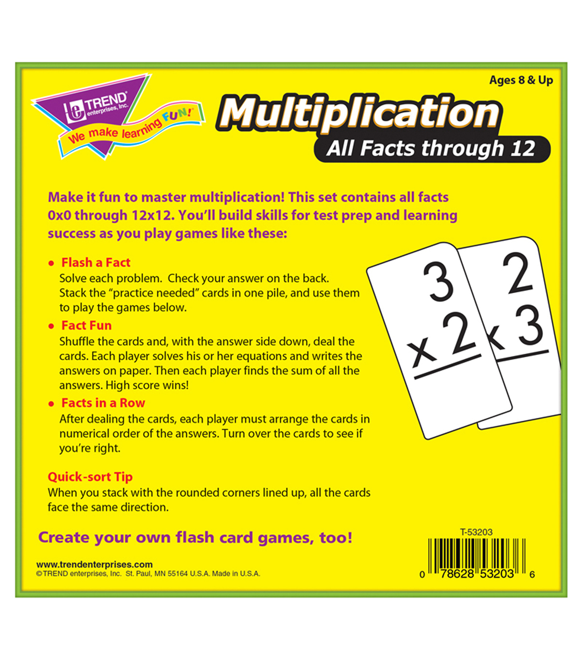 Trend Enterprises Inc. Multiplication 0 12 All Facts Flash Cards