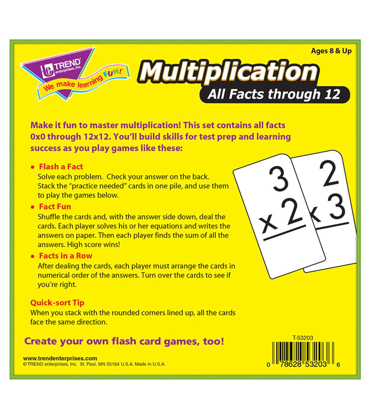 Trend Enterprises Inc. Multiplication 0 12 All Facts Flash Cards