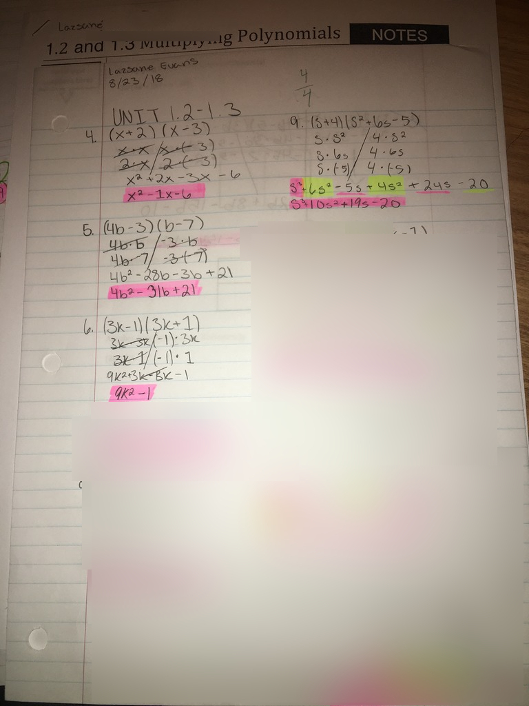 Unit 1.2-1.3 Multiplying Polynomials Diagram | Quizlet