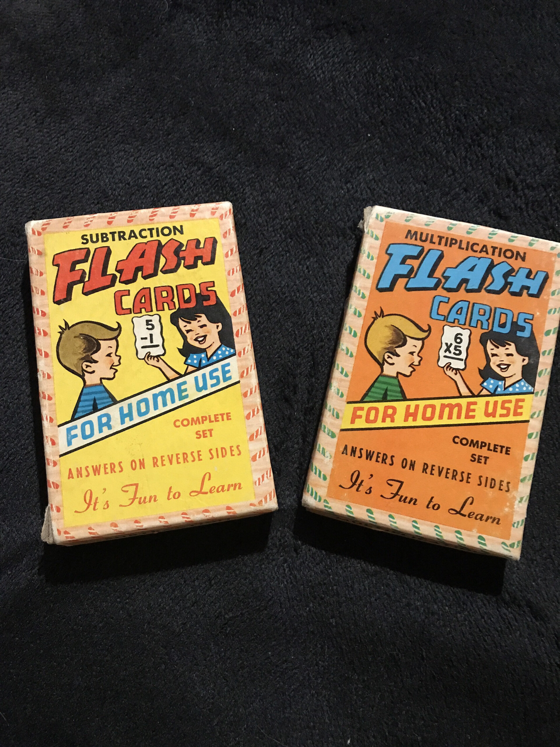 Vintage Children’S Flash Cards. Two Sets Warren Paper Products Company  Flash Cards. Multiplication Flash Cards. Subtraction Flash Cards