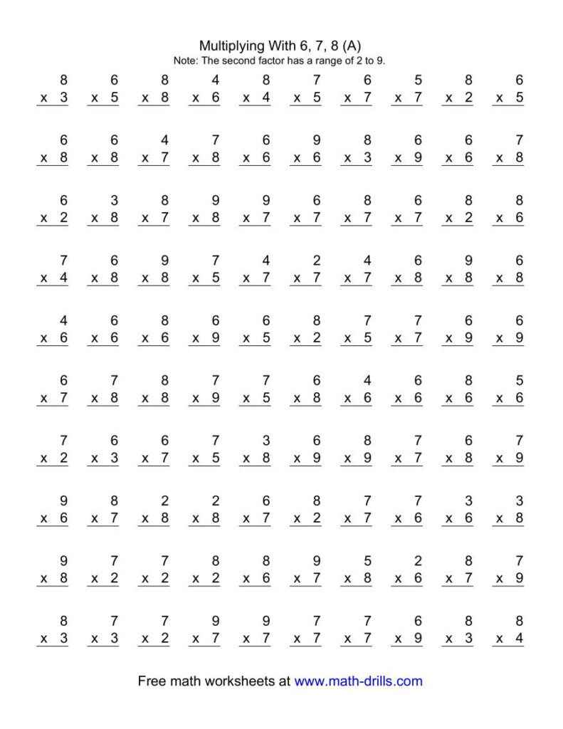 100 Vertical Questions Multiplication Facts 6 82 9 (A) 100 Vertical Questions Multiplication Facts 6 82 9 (A)