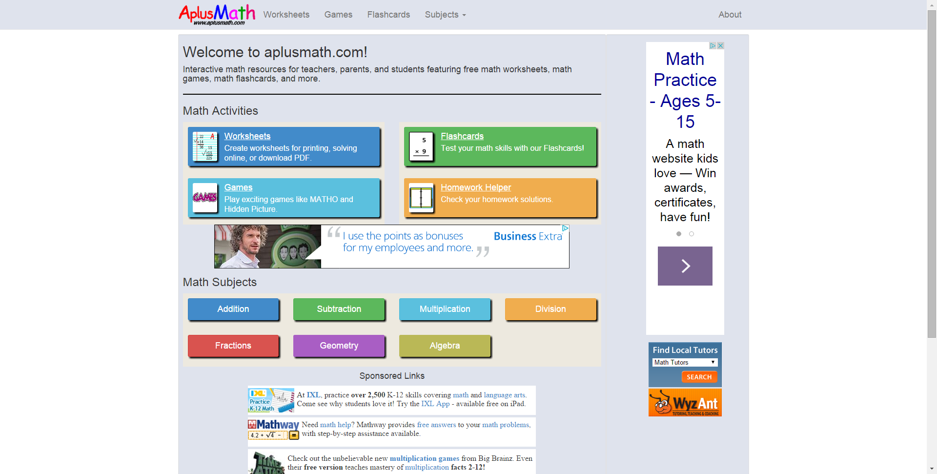 Aplusmath - Free Math Worksheets, Math Games, Math