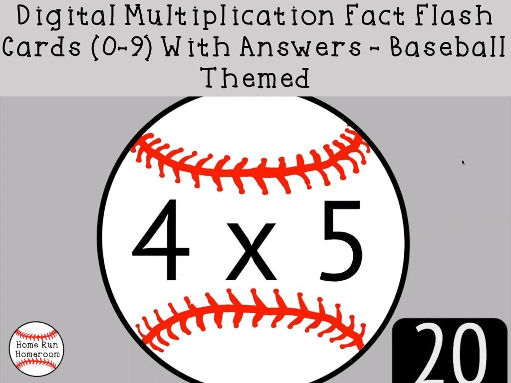 Digital Multiplication Fact Flash Cards (0-9) With Answers - Baseball  Themed [Video] In 2020 | Flashcards, Math Fact Fluency, Multiplication Facts