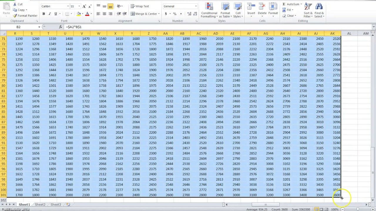 How To Create A Multiplication Table 1-100 In Ms Excel - Youtube