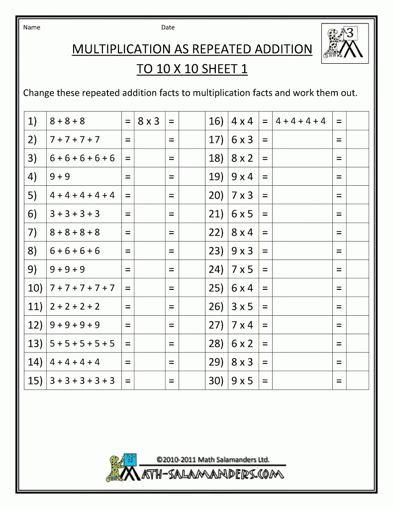 Multiplication Facts Worksheets - Understanding