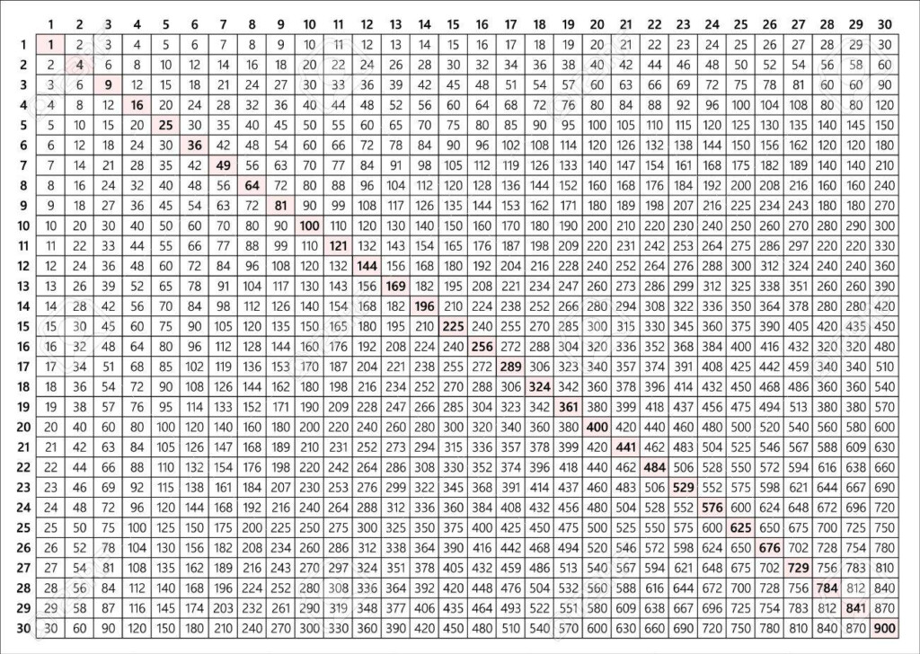 Multiplication Table 30X30.