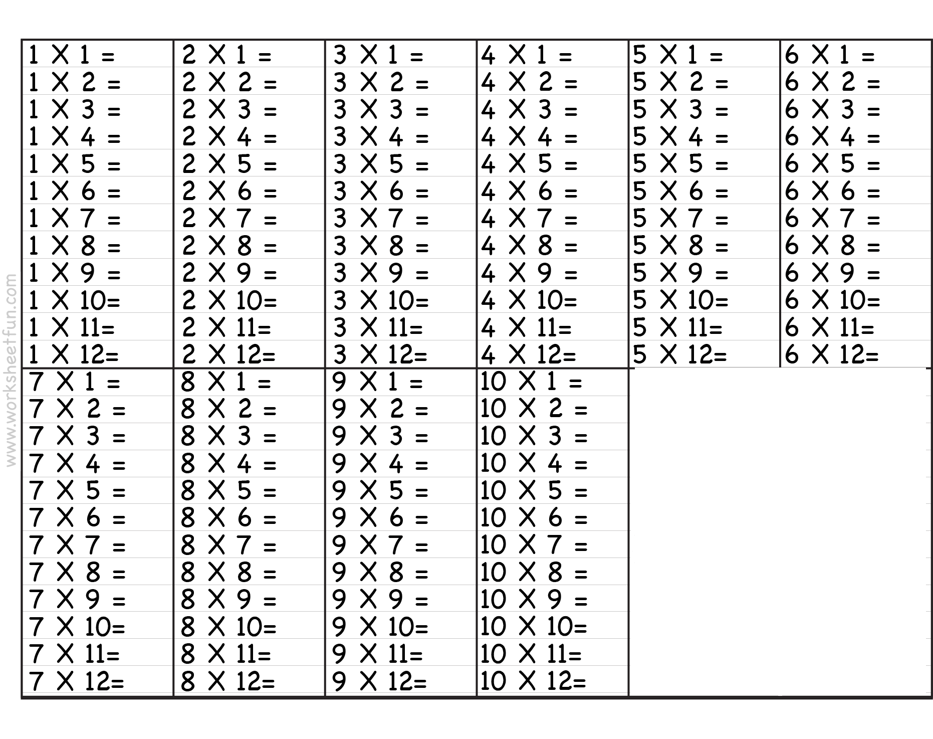 Printable Multiplication Chart 1 10 Pdf