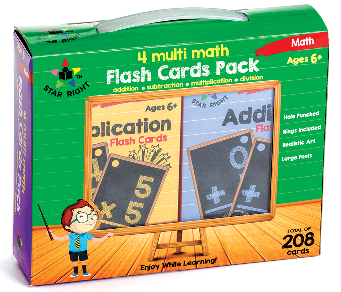 Star Right Multi Math Flash Cards, Set Of 4 - Multiplication, Addition,  Division, Subtraction - Value Pack Flash Cards With Rings For Pre K - K -