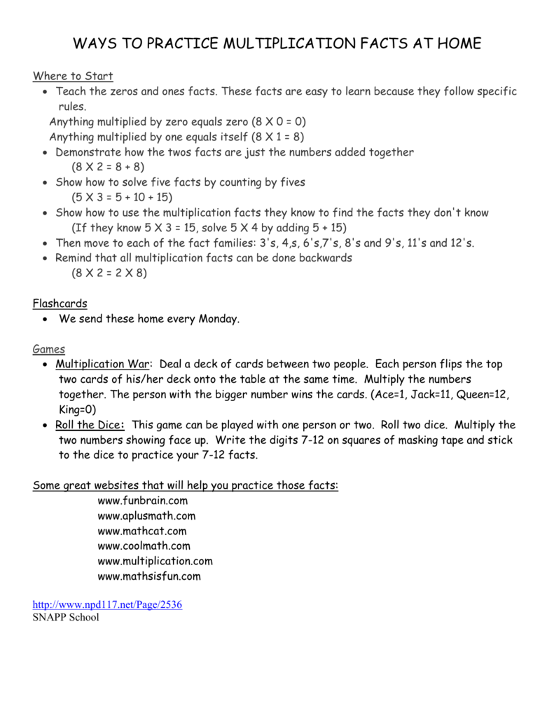 Ways To Practice Multiplication Facts At Home