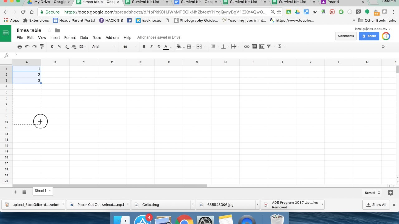 1 Times Tables In Google Sheets