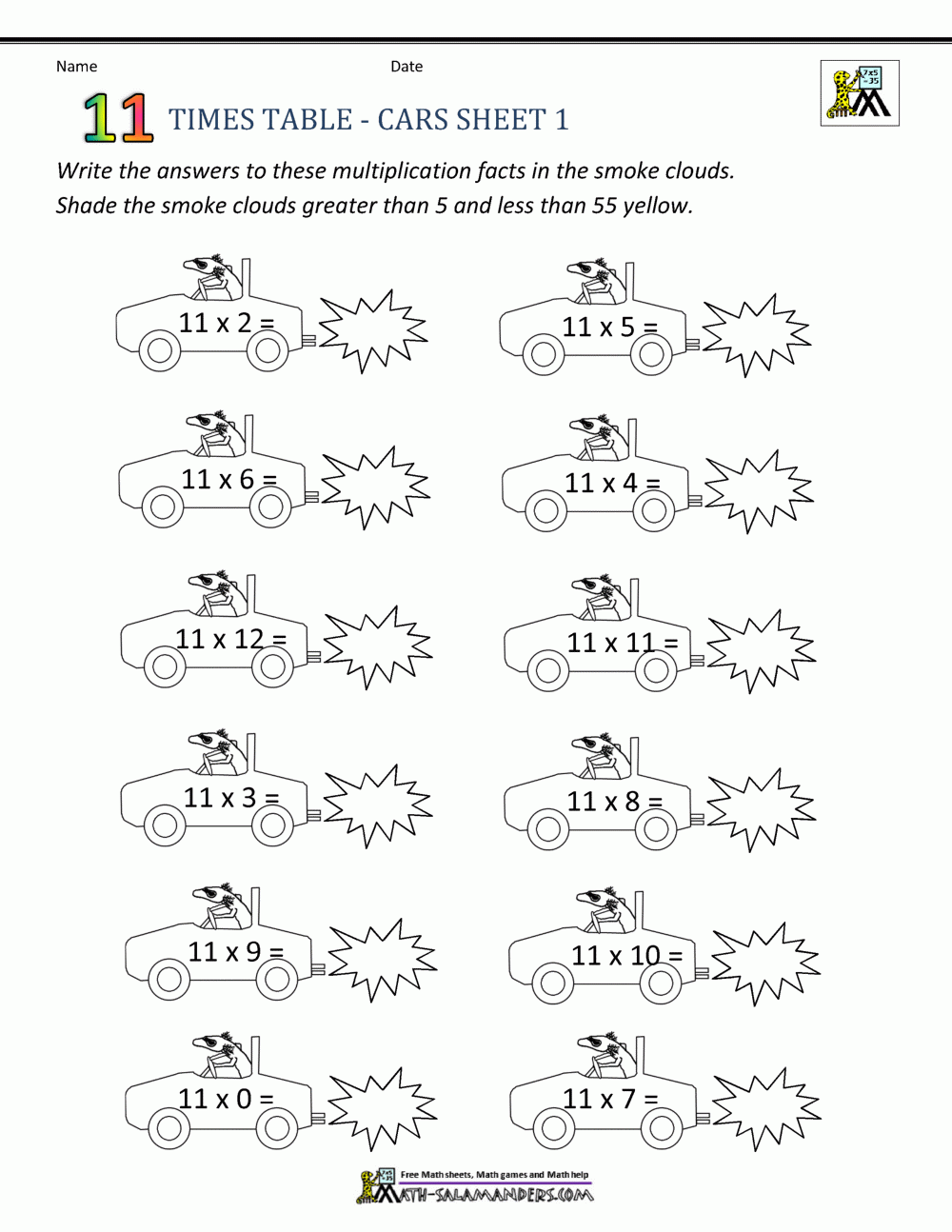 11 Times Tables Worksheets