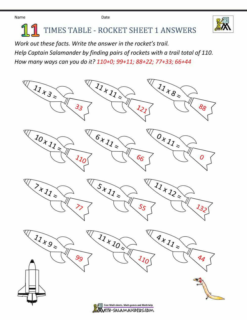 11 Times Tables Worksheets