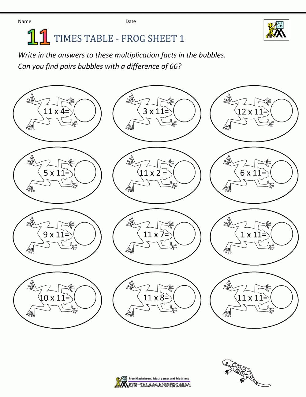 11 Times Tables Worksheets