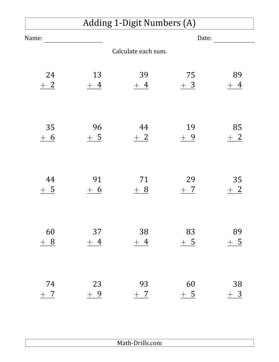 2-Digit Plus 1-Digit Addition With Some Regrouping (A)