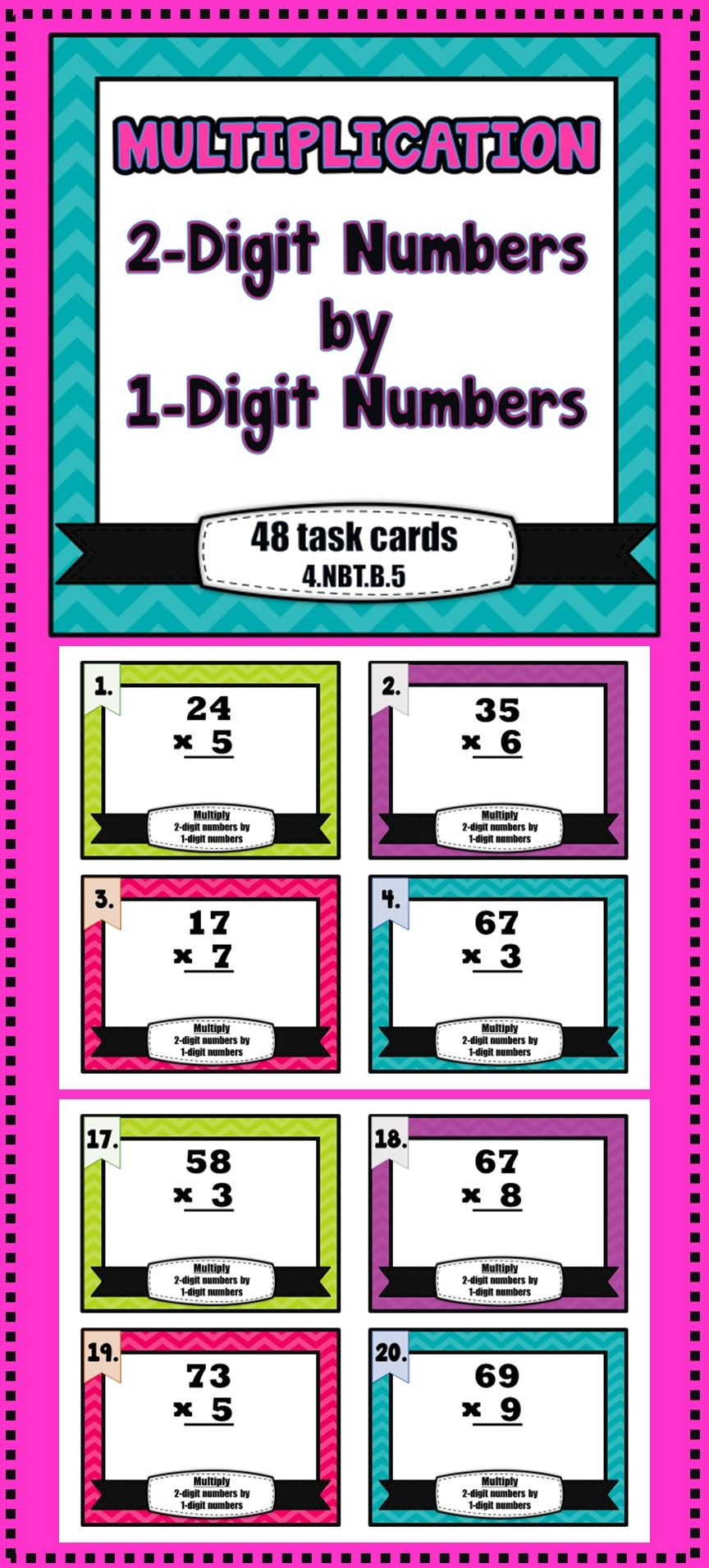 2-Digit1-Digit Multiplication - 48 Task Cards | Task