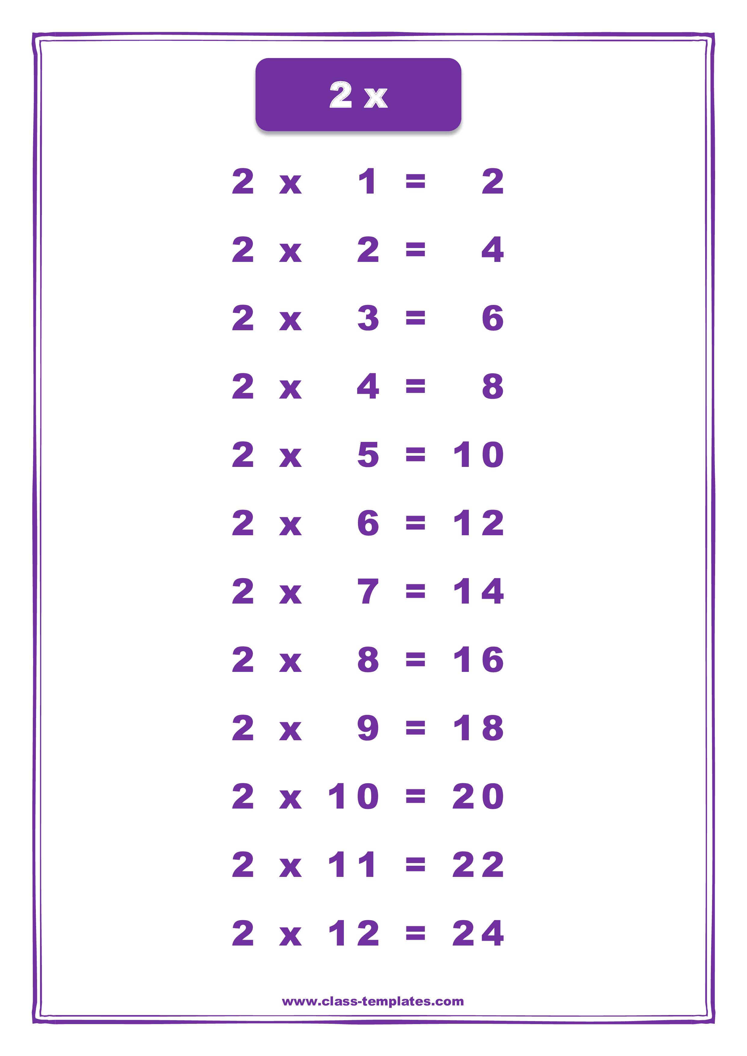 2X Times Table Chart | Templates At Allbusinesstemplates