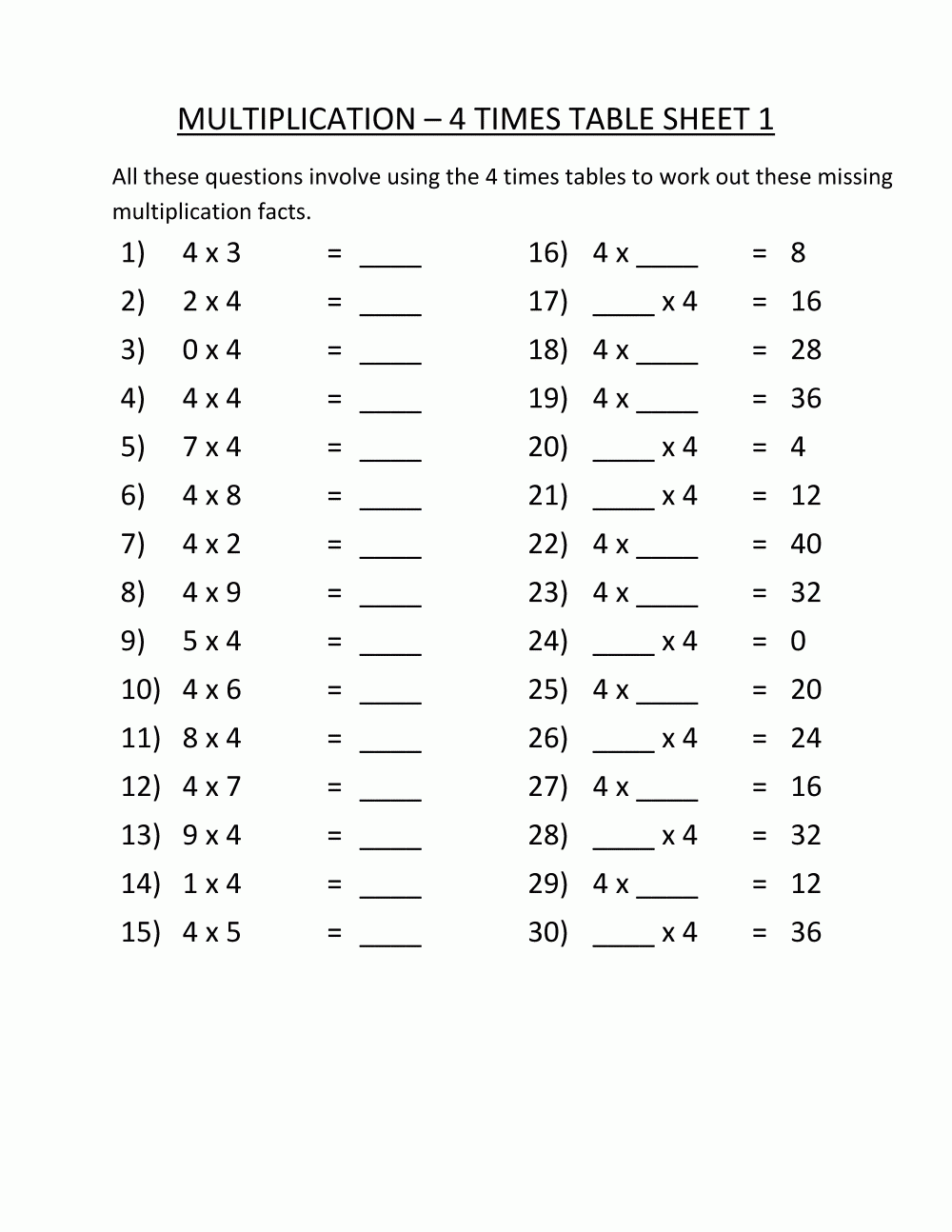 3Rd Grade Multiplication Facts Games Math Third Printable