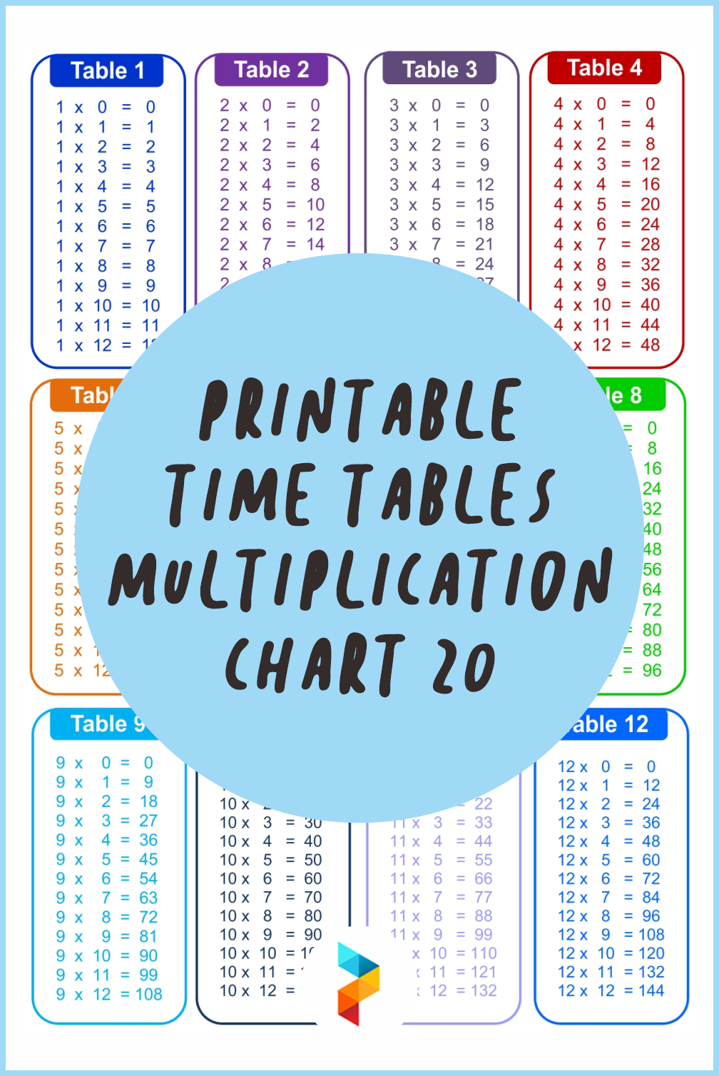 4 Best Printable Time Tables Multiplication Chart 20