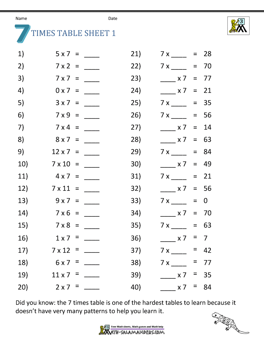 6 And 7 Times Table Worksheet 6 Times Table Worksheet