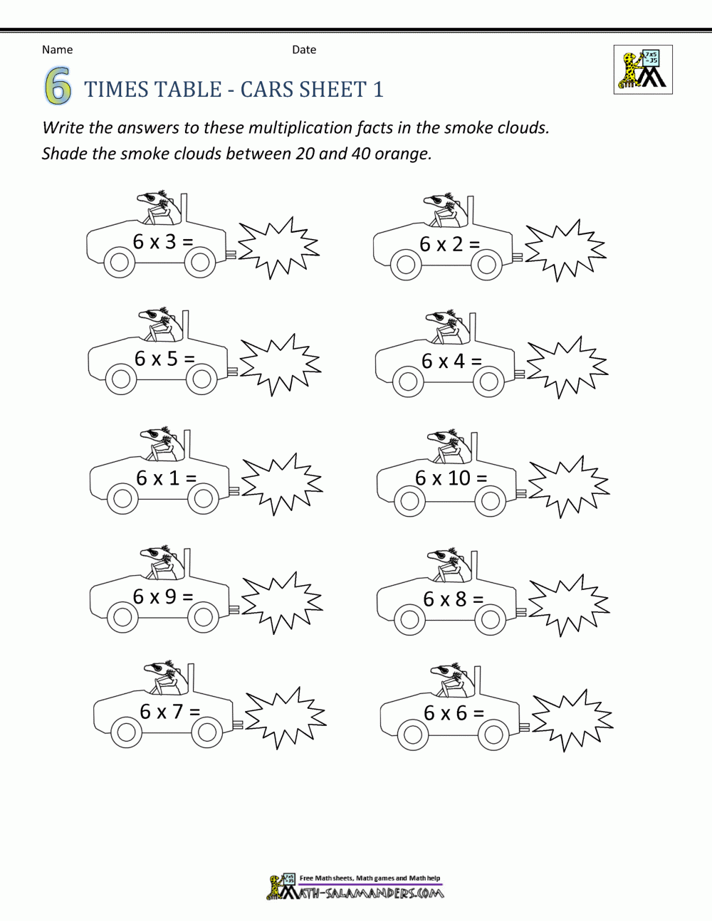 6 Times Tables Worksheets