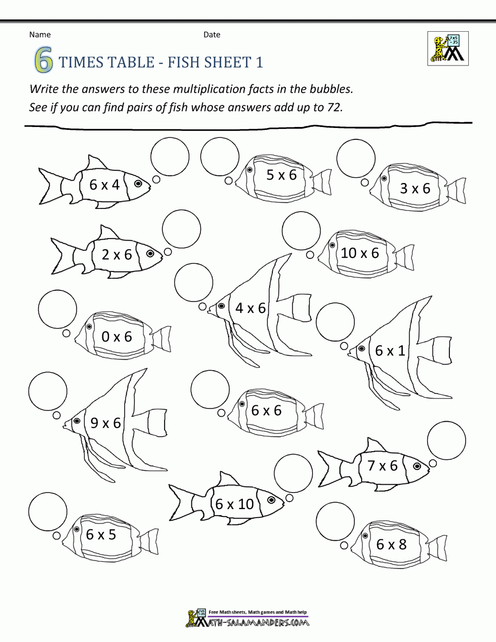 6 Times Tables Worksheets