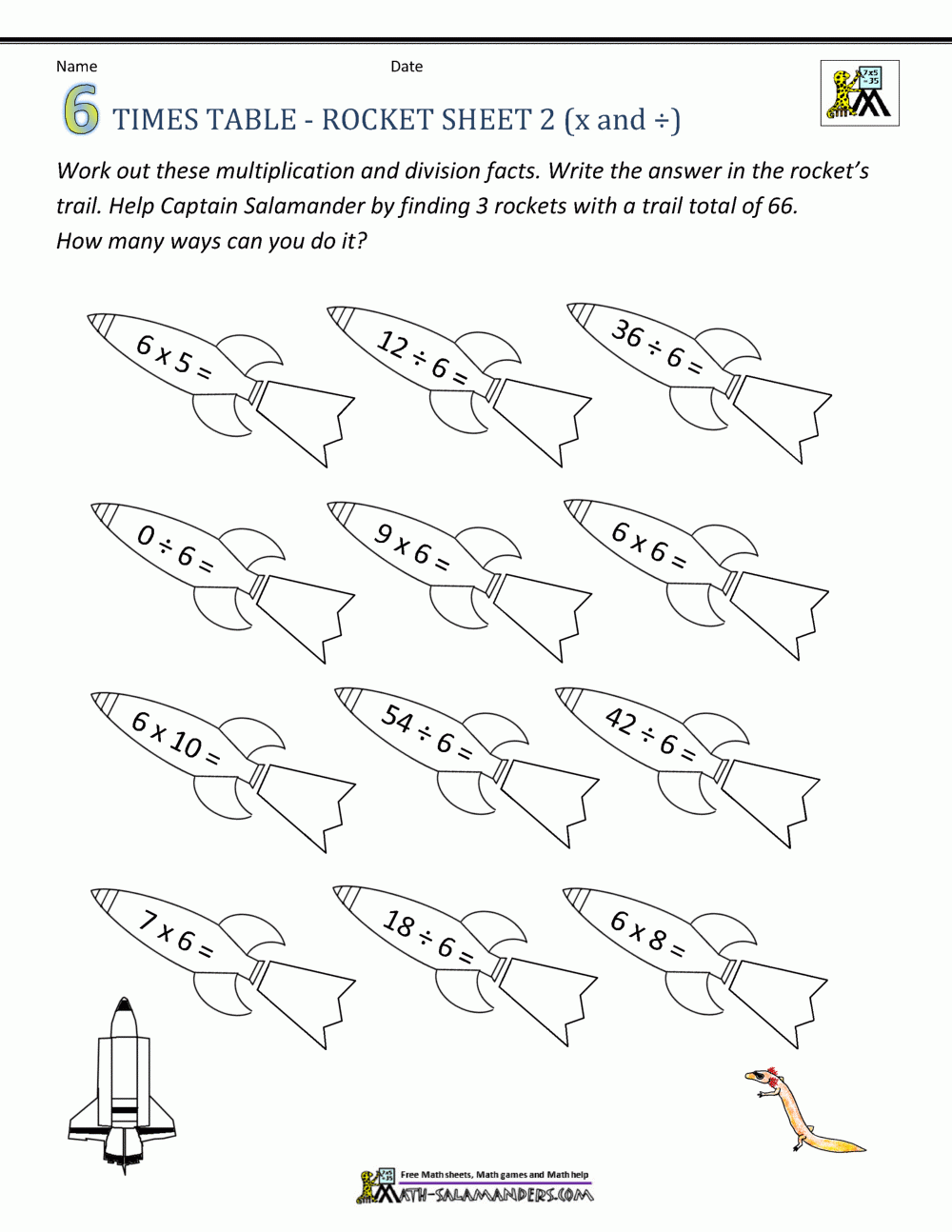 6 Times Tables Worksheets