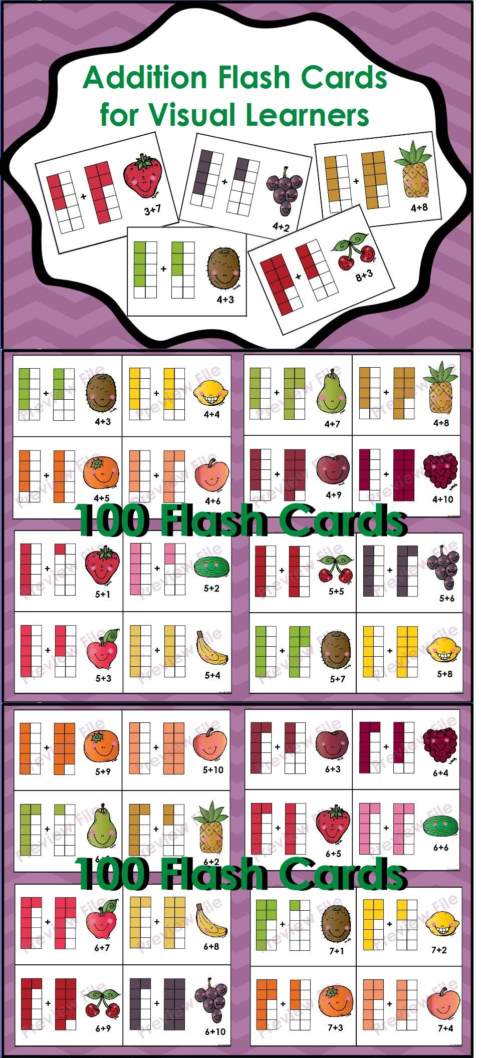 Addition Flash Cards For Visual Learners | Addition