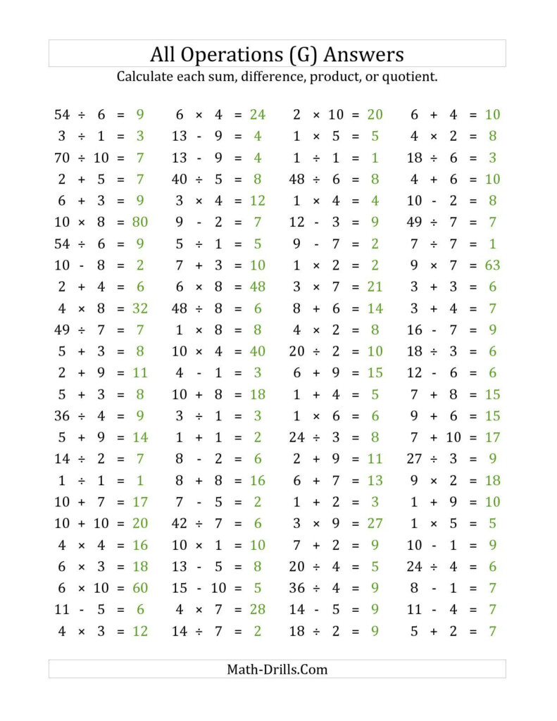 Answer Page For The 100 Horizontal Mixed Operations Answer Page For The 100 Horizontal Mixed Operations