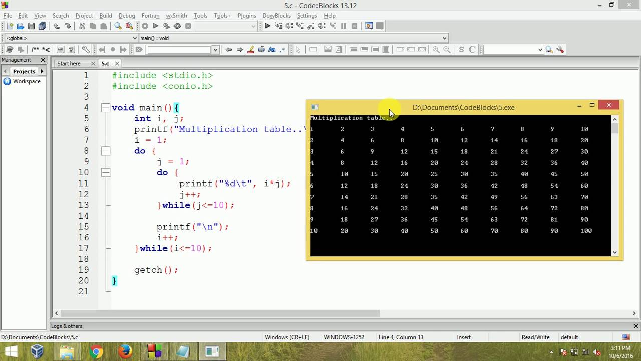 C Programming - Multiplication Table Using Nested Do While Loop