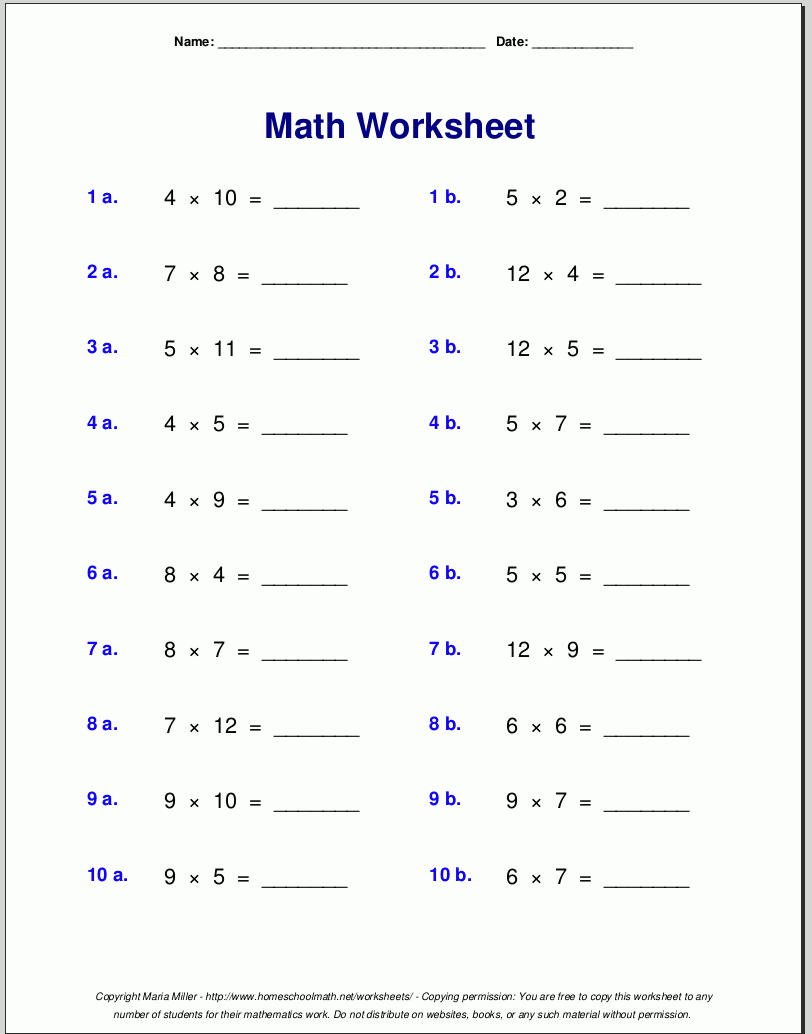 Coloring Pages Worksheets Multiplication Quiz 4Th Grade