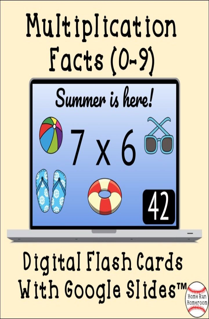 Digital Multiplication Fact Flash Cards (0-9) With Answers